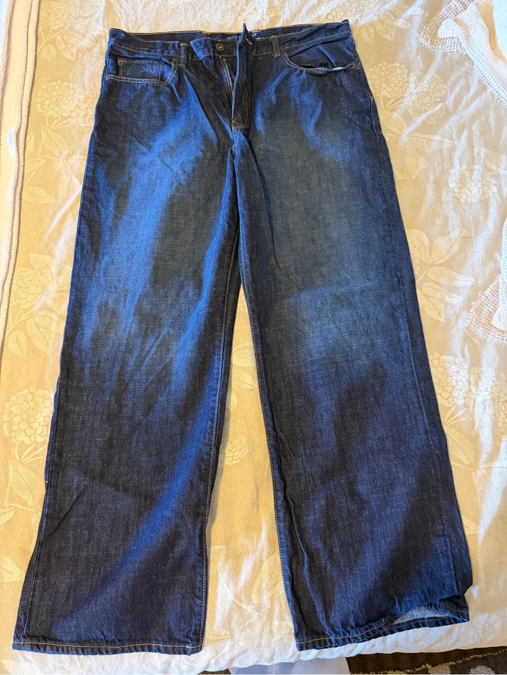 Gap Loose Fit Straight Dark Wash Blue Denim Cotton Jeans 38x32 Mid Rise